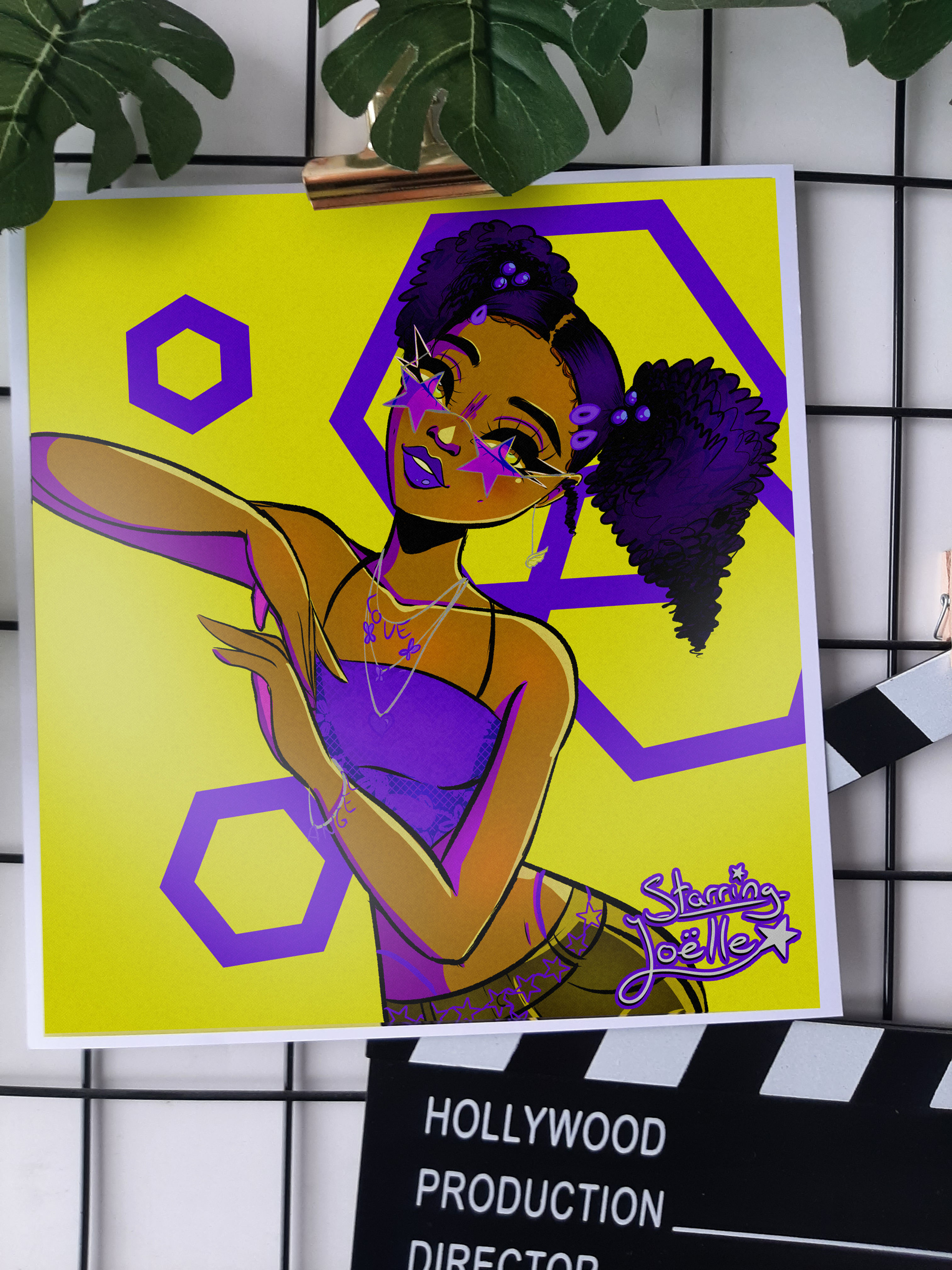 Y2K Geel Paars - Vierkante Glanzende Kunstprint