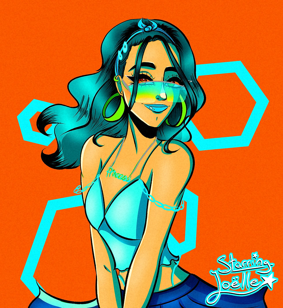 Thumbnail: Y2K Oranje Lichtblauw - Glanzende Vierkante Kunstprint