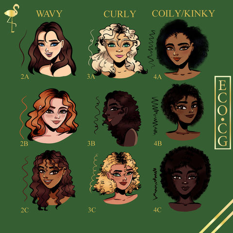 An illustrated chart of Curly girl hairtypes
