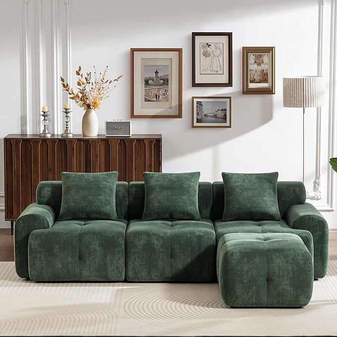 Thumbnail: Modern 3 Seater Modular Velvet Sofa with Ottoman – Luxury Deep Seat couch
