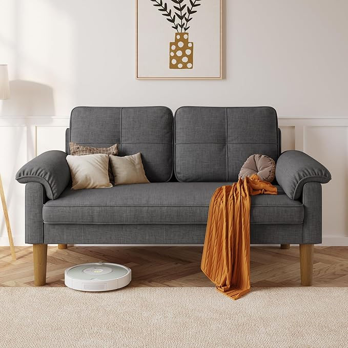 Modern 2-Seater Fabric Sofa with Armrests & Convenient Side Pocket