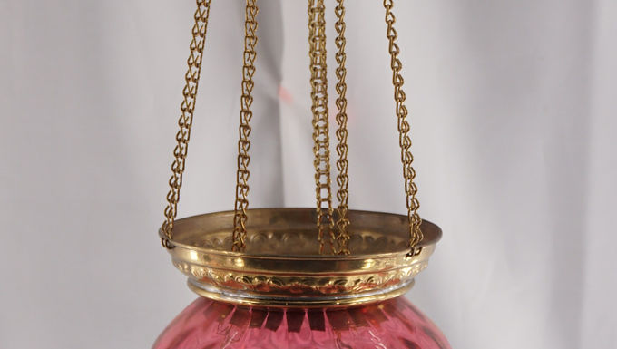 1880s Cranberry Hanging Hall Lamp - Original