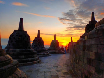 Borobudur stupas at sunrise