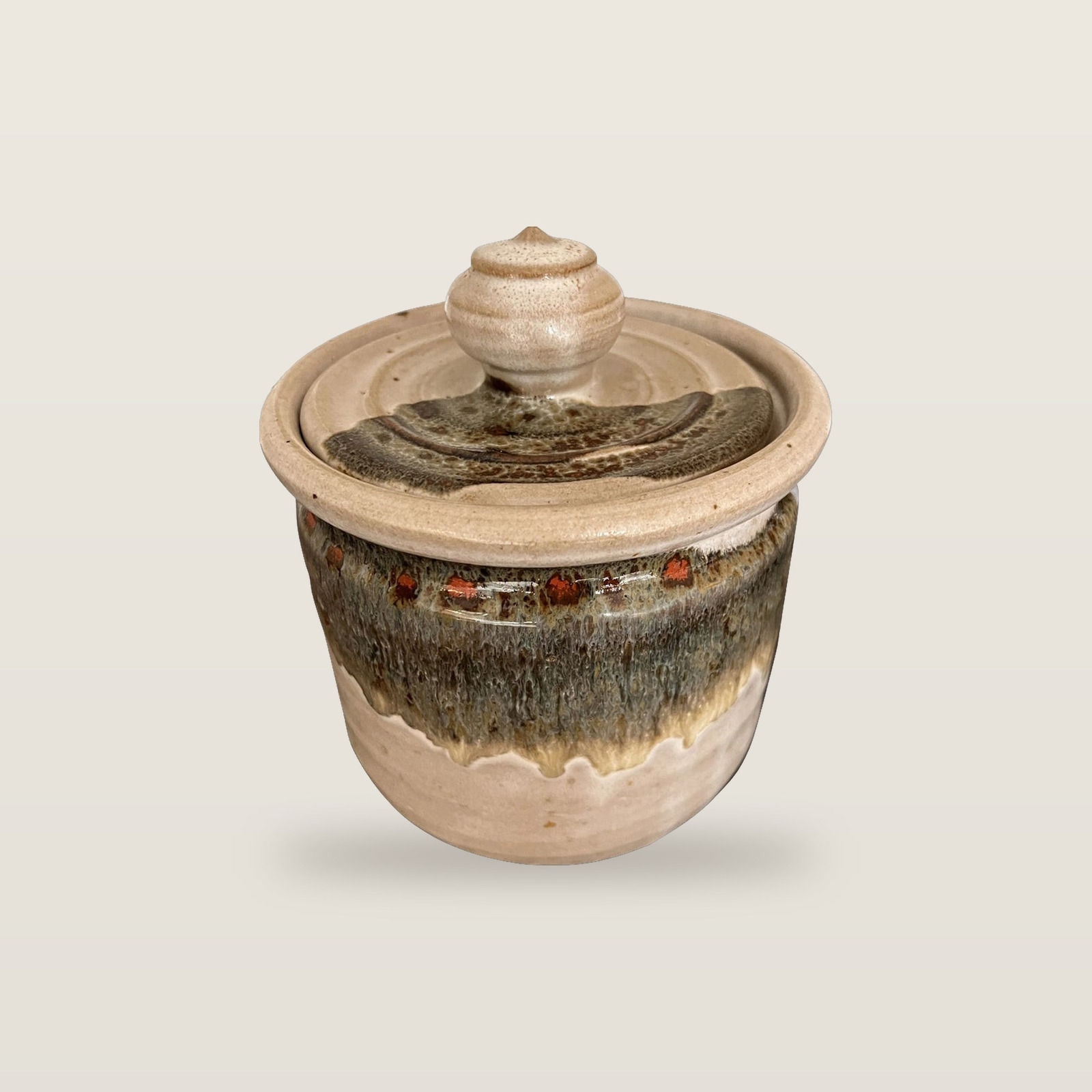 Green Glazed Ceramic Jar with Lid, Large