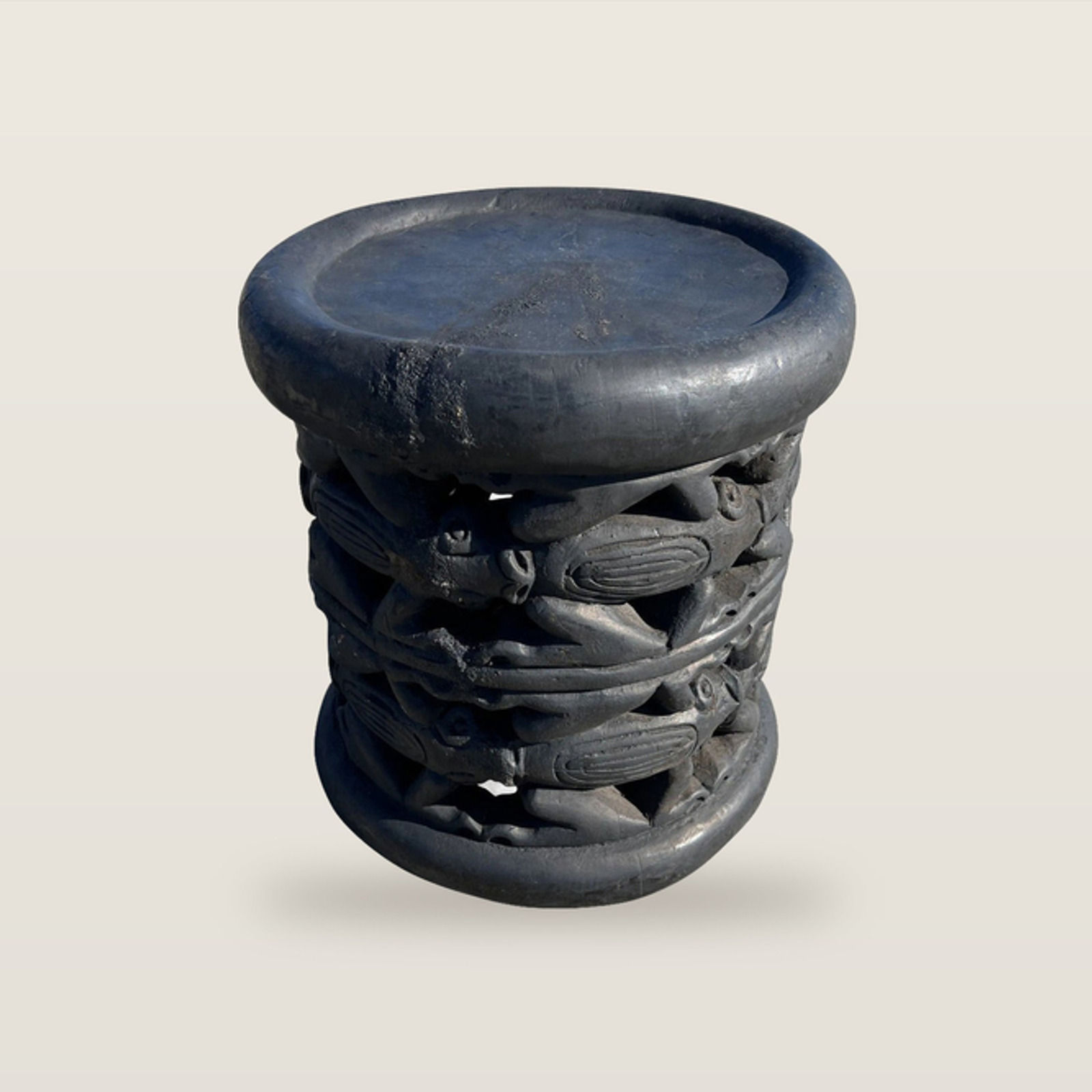 Carved Black Side Table, Cameroon