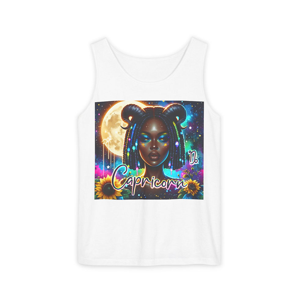 Capricorn zodiac tank top featuring celestial art