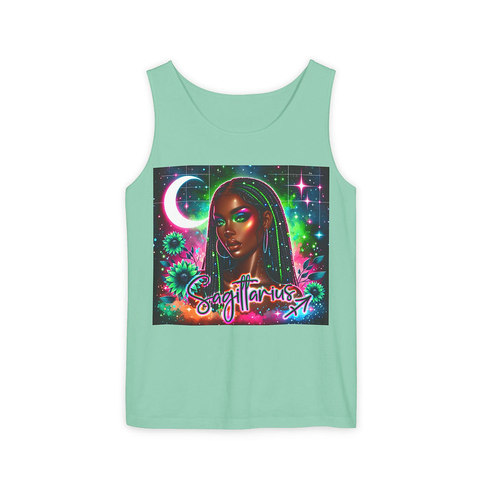 Black woman cosmic tank top, 'Stay your era'