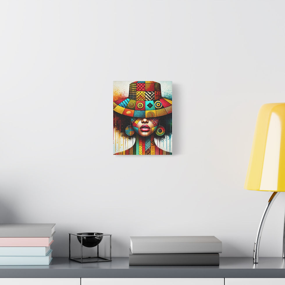 Vibrant art print: Woman in patterned hat