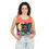 Thumbnail: Woman model in coral crop tank top featuring cosmic art print