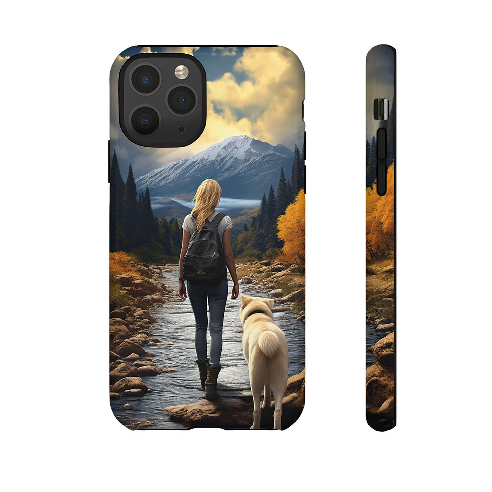 Woman, dog, autumn mountain phone case