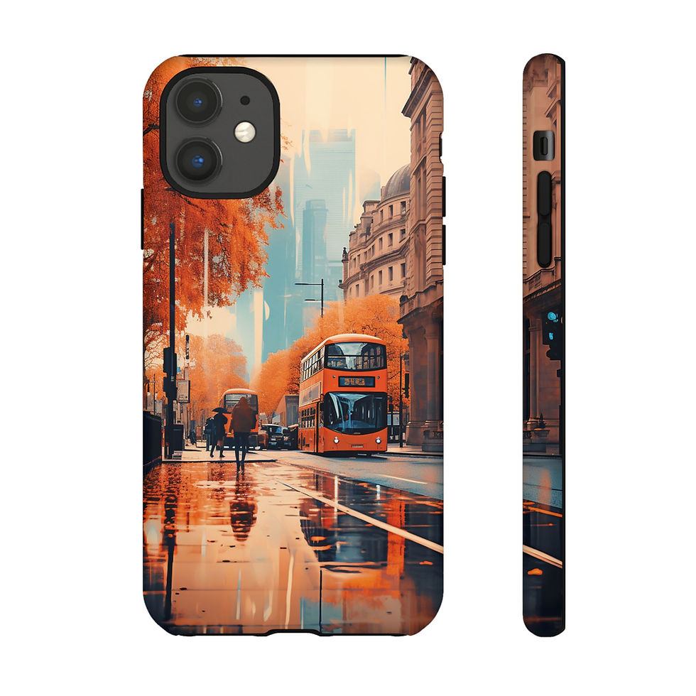 Autumn city phone case, bus reflection