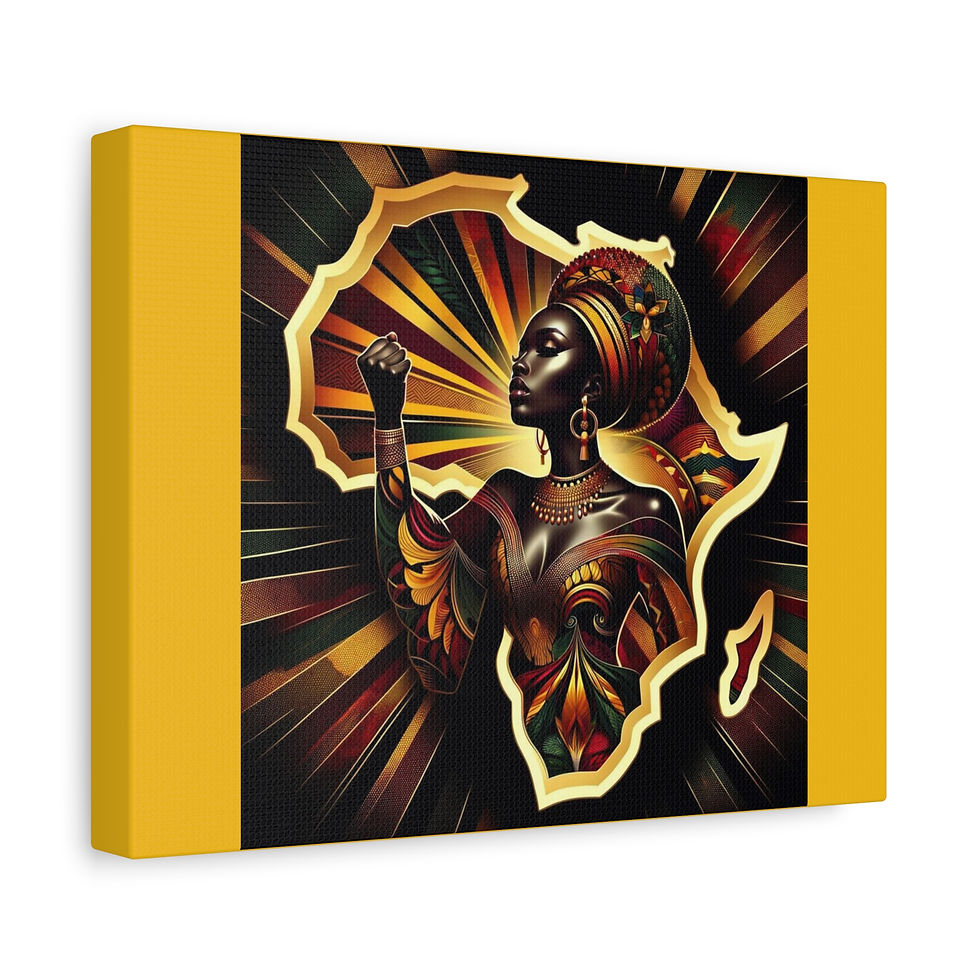 African woman art print, powerful pose, gold accents