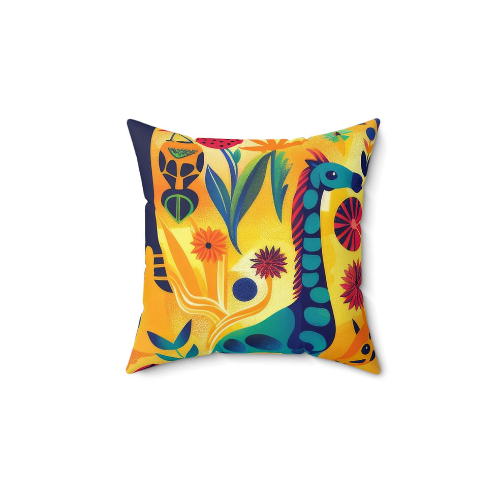 Vibrant floral square pillow with giraffe design