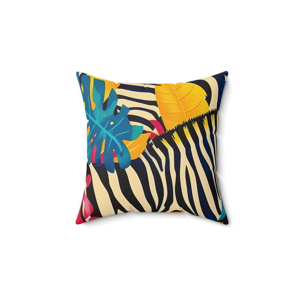 Vibrant zebra and tropical leaf print pillow