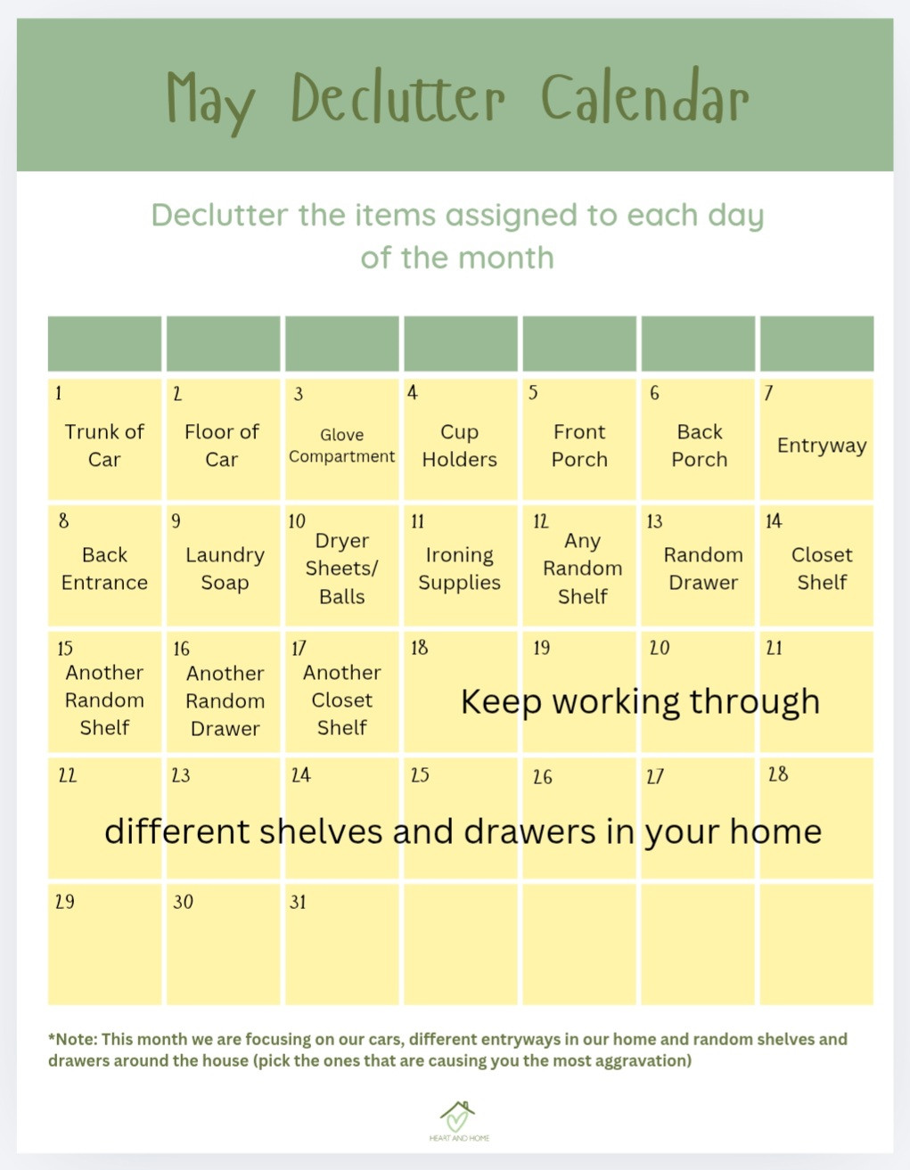 May Declutter Calendar
