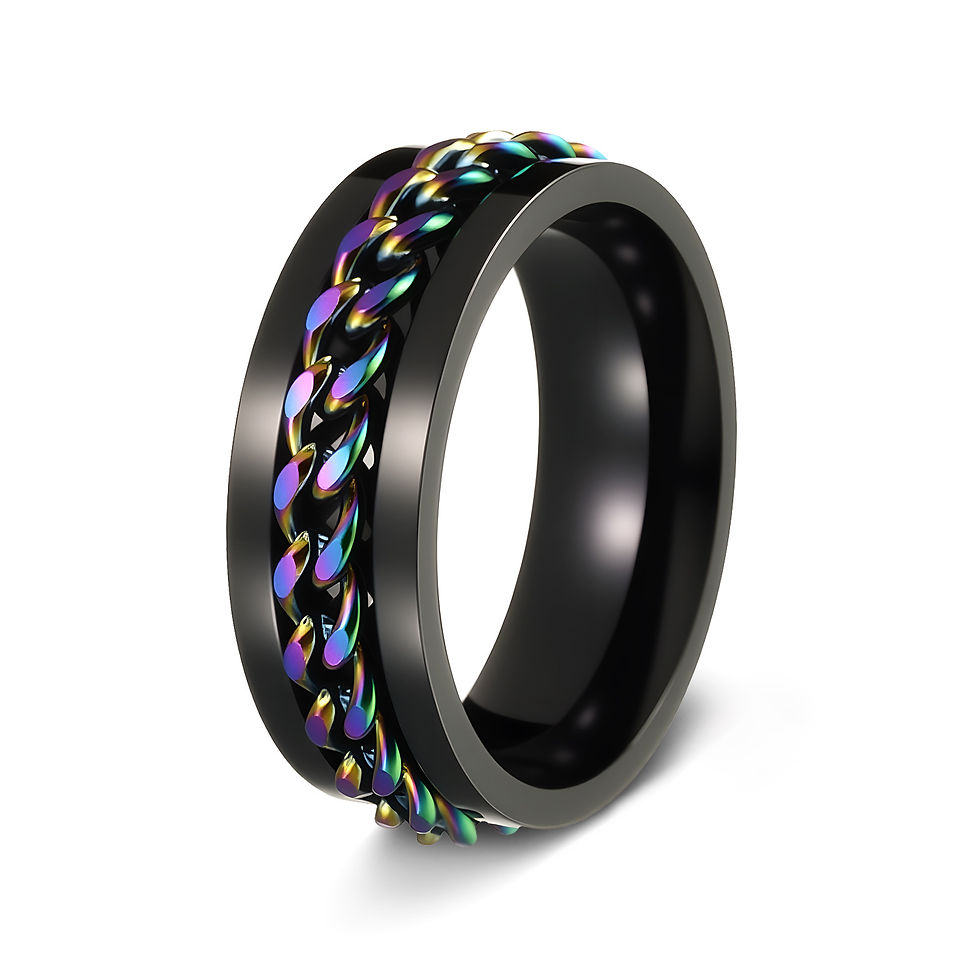 Thumbnail: Men's Stainless Steel Rotating Jewelry Chain Ring, Stress-Relief Accessory