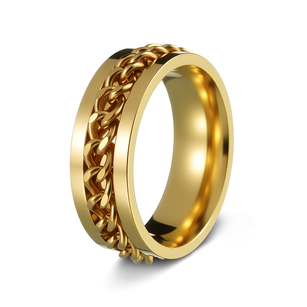 Thumbnail: Men's Stainless Steel Rotating Jewelry Chain Ring, Stress-Relief Accessory