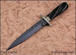 Blued Dagger,Engraved, Fluted Silver Wire Wrapped Ebony Handle