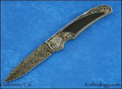 Leopards Engraved by C J Cai, Black Edwards Jade & Damascus