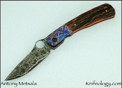 One-of Art Knife, San Mai, Mosaic Damascus and Stag