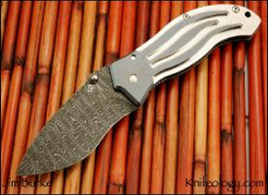 Firewater, Chad Nichols Stainless Damascus, Skull Thumbstud