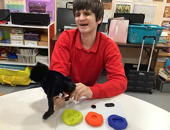 Photo of a child using PRIOR looking happy.