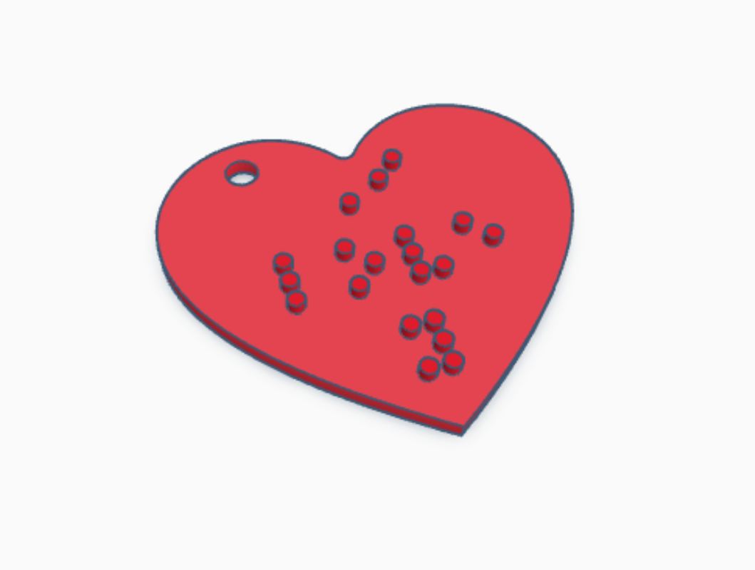DIGITAL: I Love You Braille Heart Keyring - 3D Printer STL File
