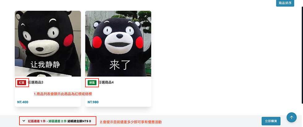 活動頁的商品會顯示該商品爲什麼標籤