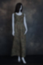 Olive green rayon silk wide-leg romper front view with mirror work