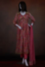 Blush pink floral Anarkali kurta pant set front view with dupatta