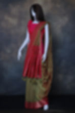 Golden orche and bright pink art silk saree full view with banarasi style weave