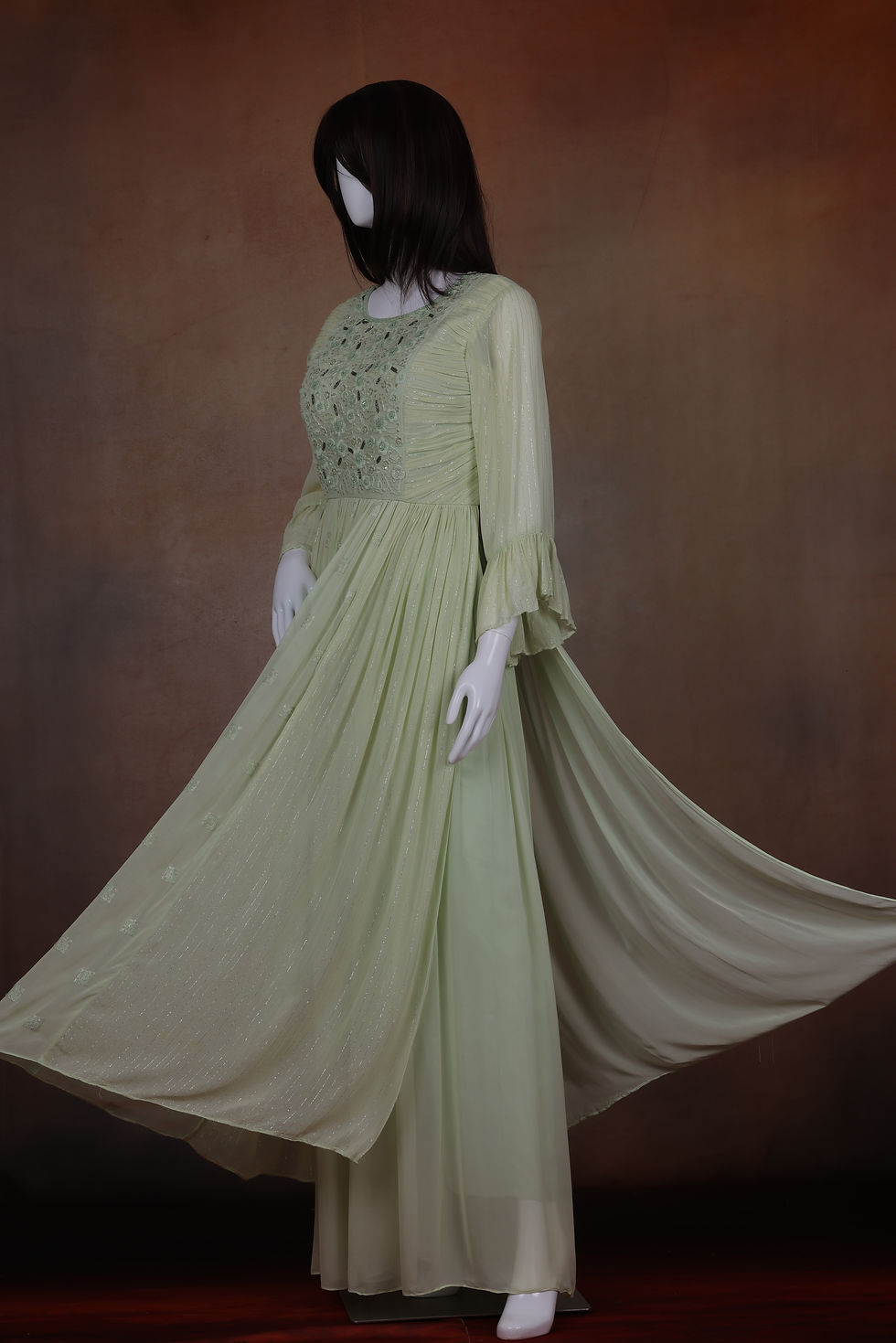 Thumbnail: Beaded embroidery detail on mint green kurta close-up