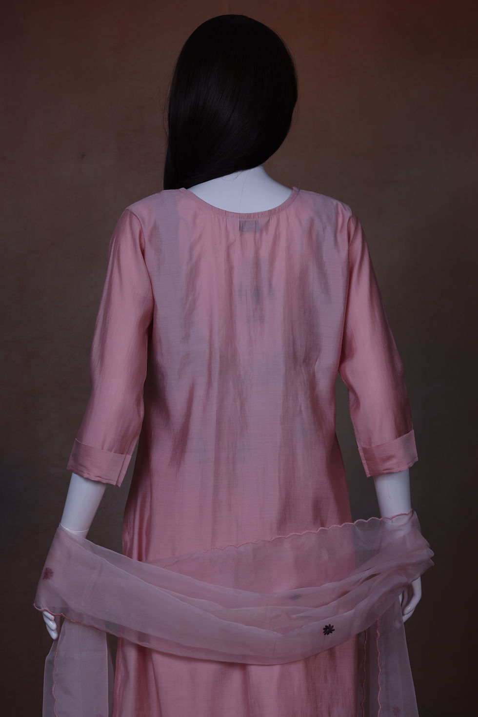 Thumbnail: Light pink straight kurta pant set back view with clean silhouette