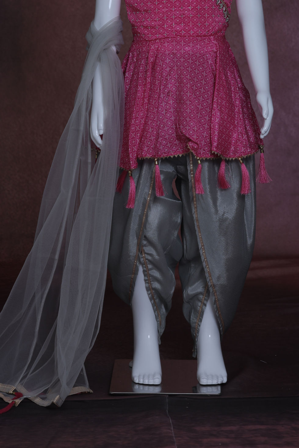 Thumbnail: Girls' Fuchsia Dhoti Peplum Set