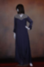 slate purple / purple grey chinnon chiffon silk straight gown front view