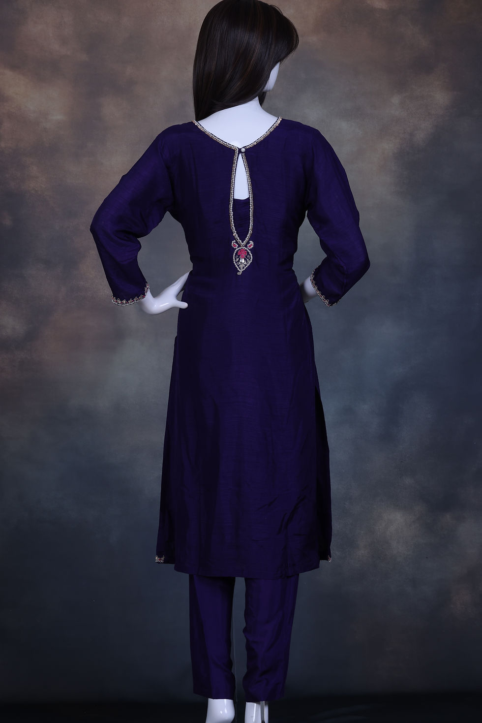Thumbnail: Elegant dark purple kurta pant set styled for festive occasions