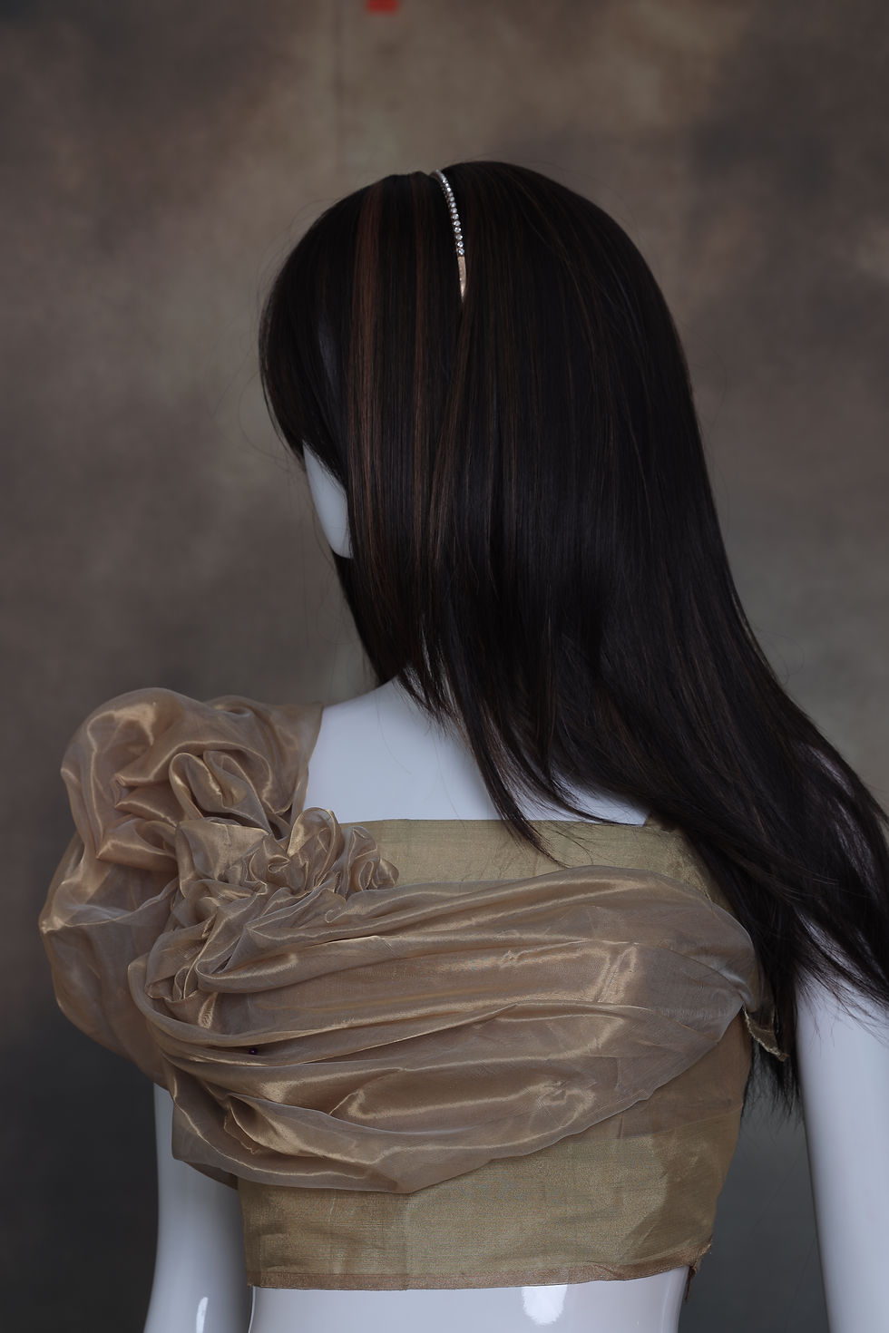 Thumbnail: Golden Chanderi saree festive wear designer look