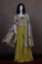 Thumbnail: Girls' Bright Yellow Floral Print Crop Top, Palazzo &  Shrug Ethnic Wear Set