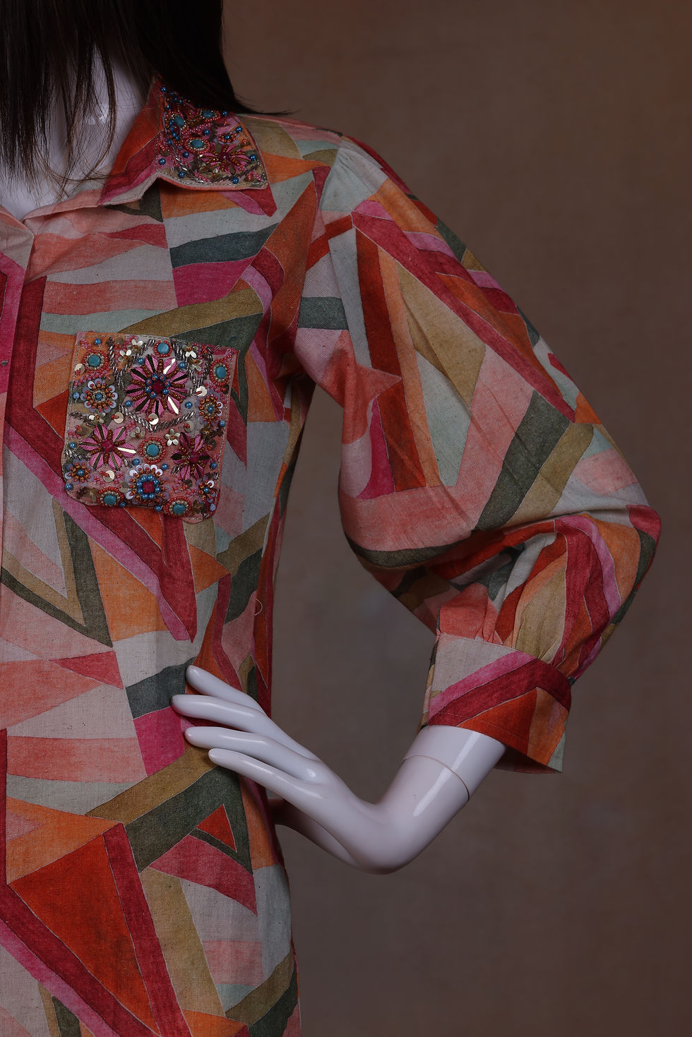 Thumbnail: Back view of asymmetric kurta paired with pant