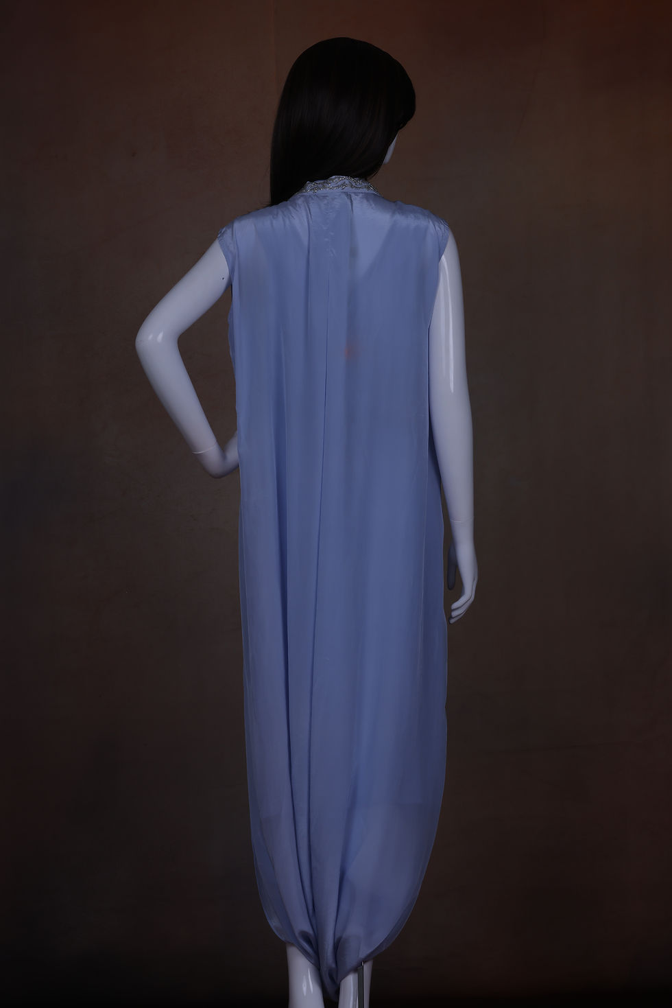 Thumbnail: Full-length view of soft lavender drape dress silhouette