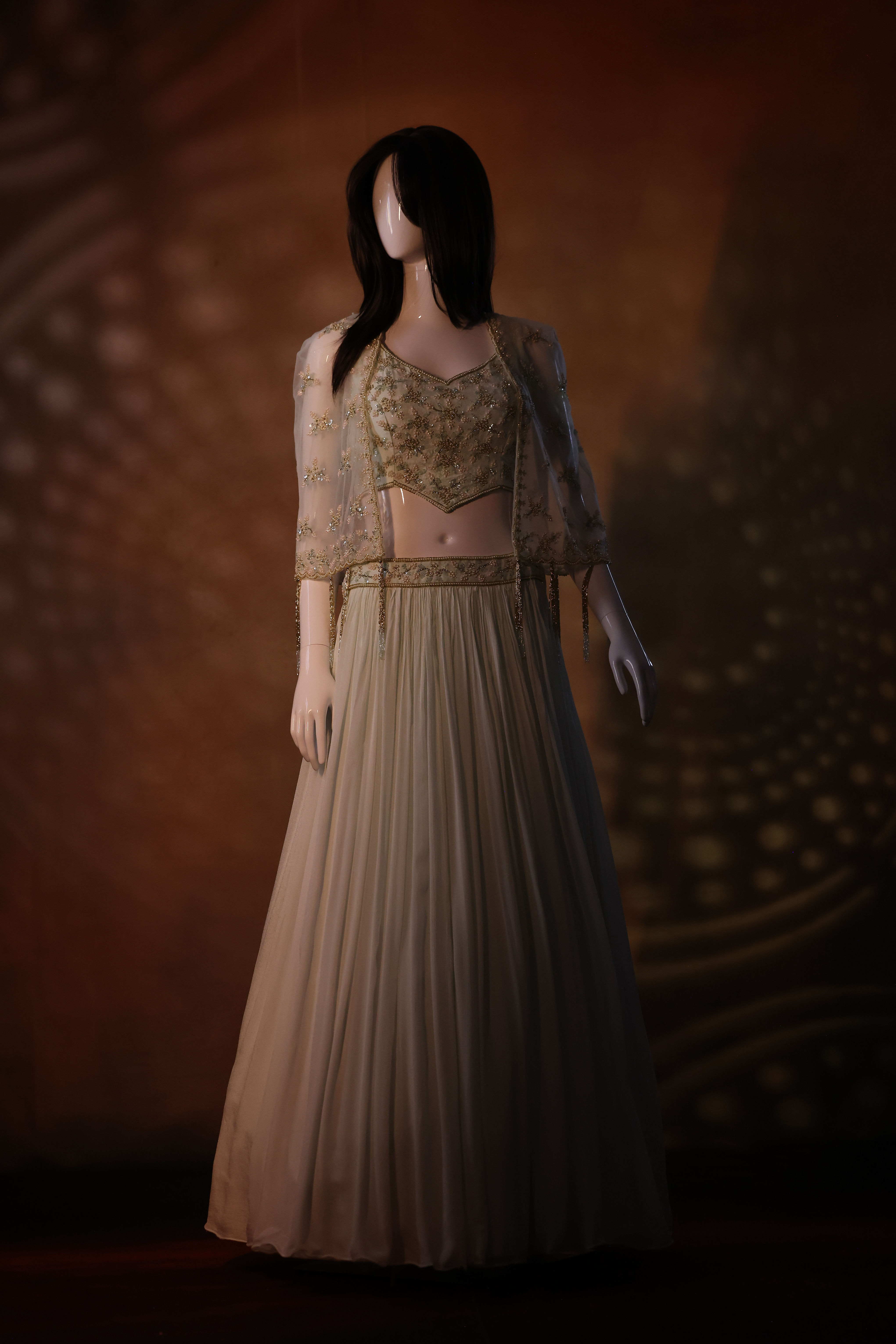 Light aqua lehenga with cape front view