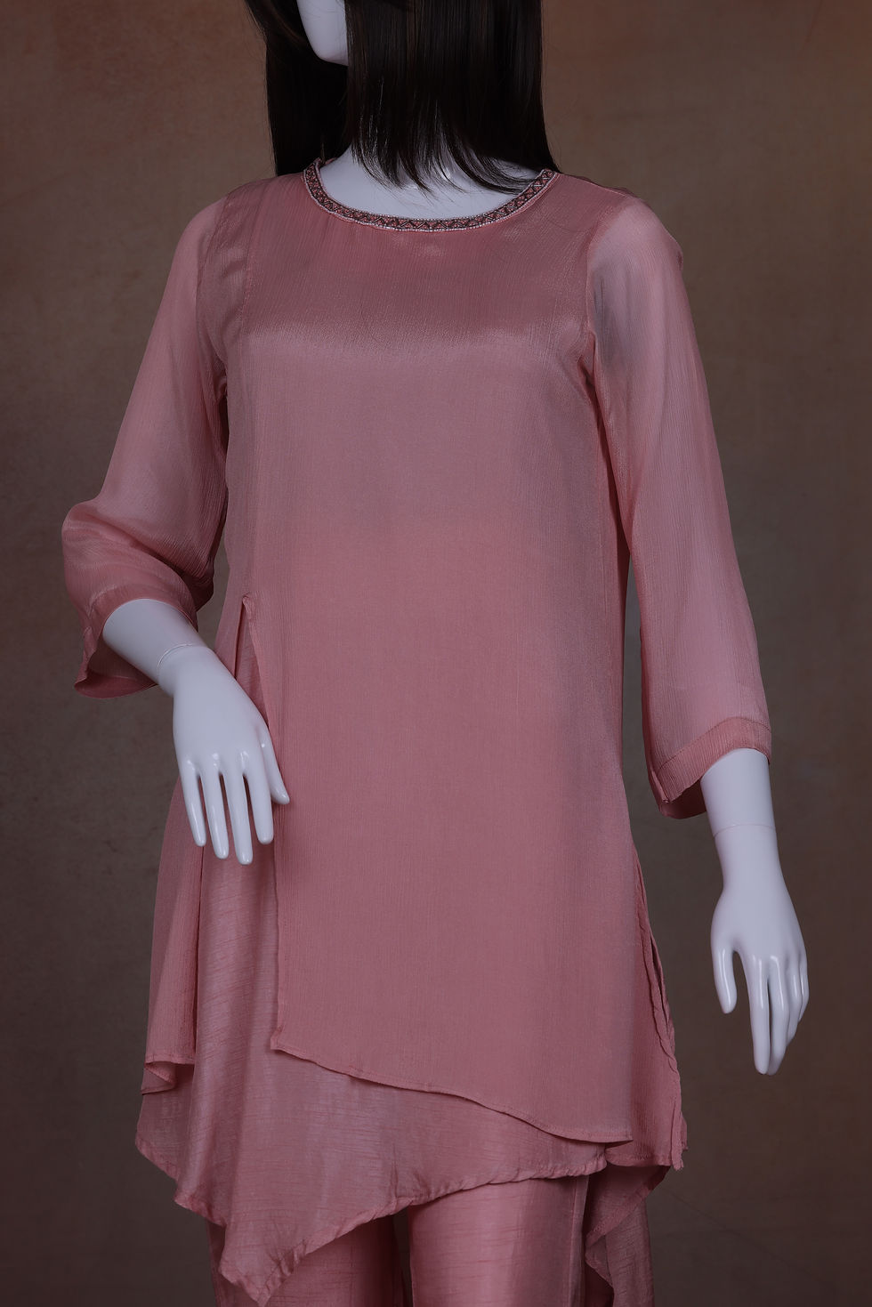 Round neck designer top with cutdana and bead work detail