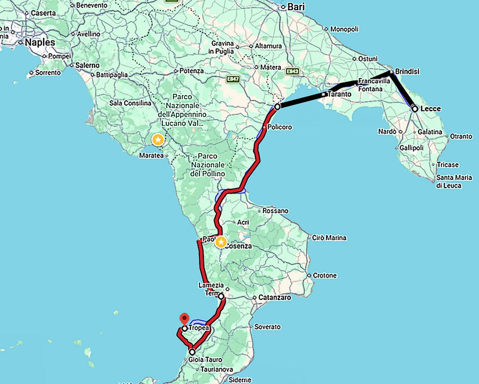 Two trains from Lecce to Tropea.