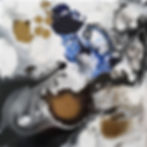 Small Original Gold, White, Blue, Gold Abstract Painting by Joyce Fournier