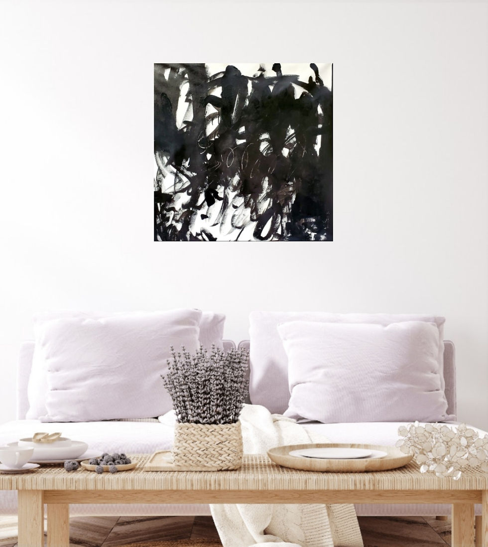 black and white abstract painting 'Into The Night' by Joyce Fournier Toronto