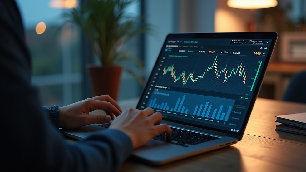 Close-up view of a person analyzing cryptocurrency data on a laptop