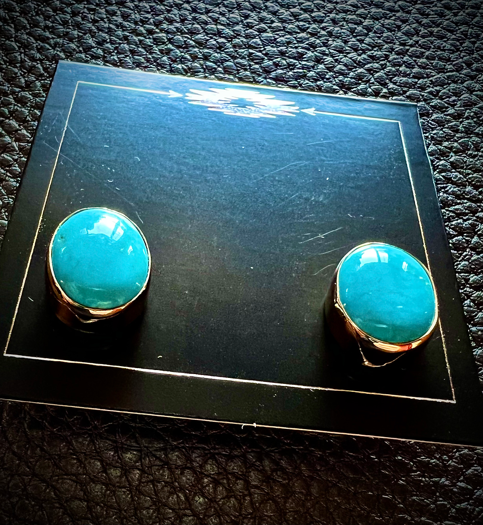 Thumbnail: Ladies Post Earrings - Sleeping Beauty Turquoise & 14k Gold. SterlingSilver