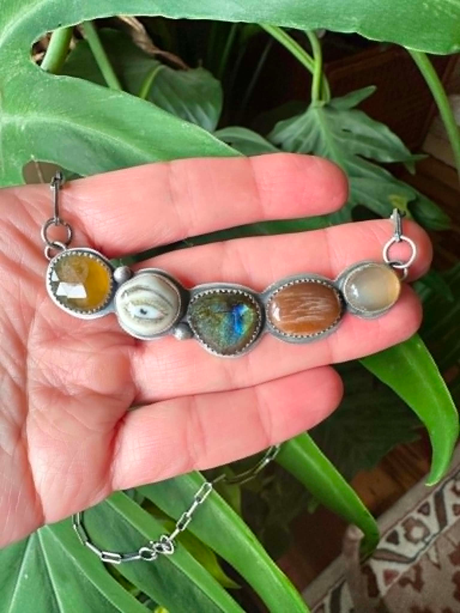 Rockhound + Eye #3: Yellow Opal, Porcelain Eye, Labradorite, Sunstone, Moonstone