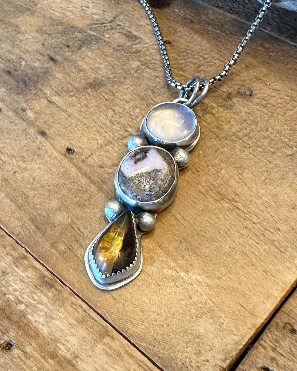 Thumbnail: Letter of Lasting Love | Rose Quartz, Opal, and Amber Pendant 