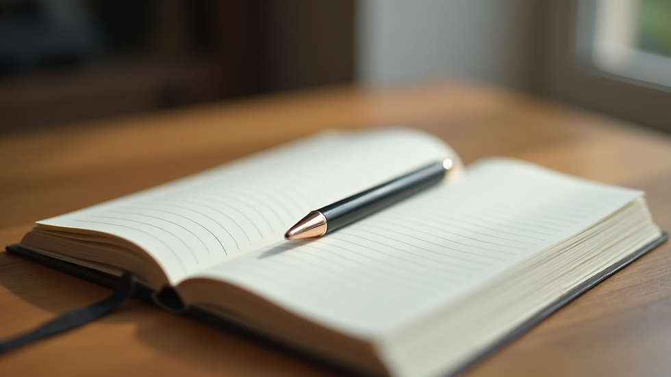 Close-up view of a journal and pen on a wooden table for emotional regulation exercises